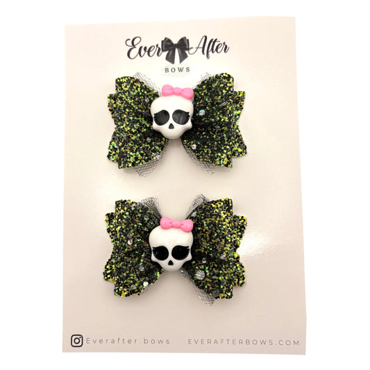 GREEN PRETTY SKULL PIGTAILS SET