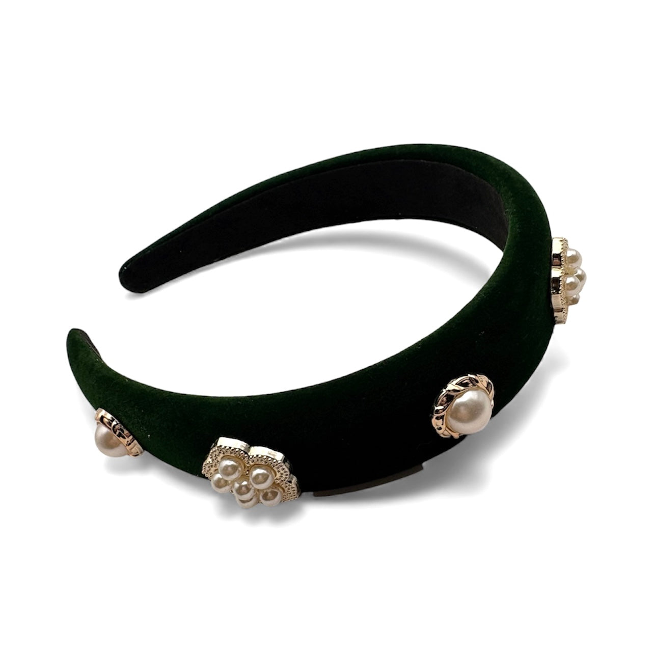 GREEN VELVET PEARL HEADBAND
