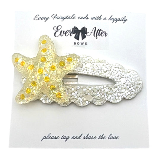 WHITE/YELLOW STARFISH SNAPCLIP